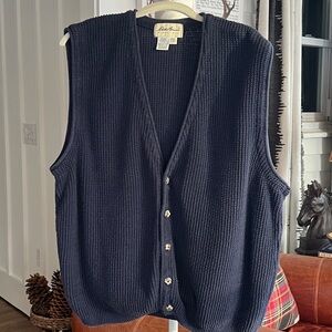 Men's Eddie Bower Navy Blue 100% Cotton Knit Button-Up Sweater Vest